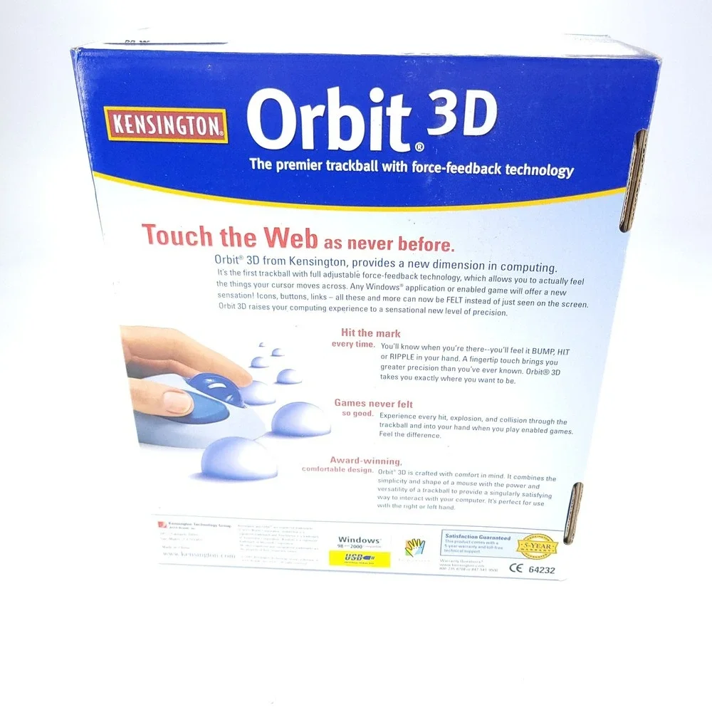 Kensington Orbit 3D Two-button USB Trackball Mouse Blue 64232 New Sealed